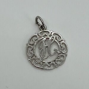 Vtg 925 Sterling Silver Cursive Letter H Circle Charm / Pendant